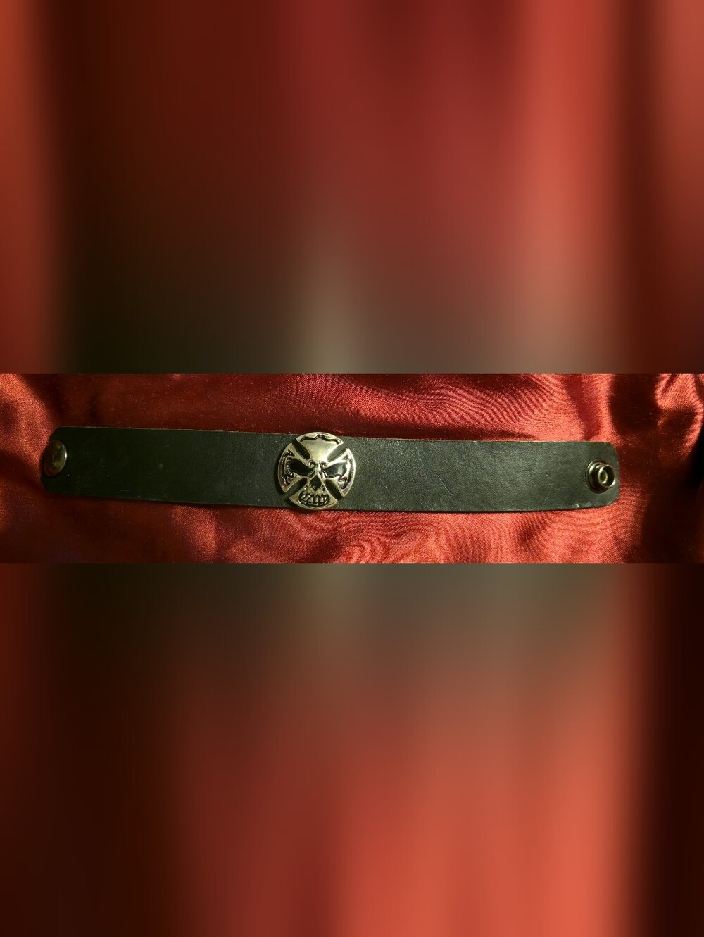 NWOT Black Leather Biker Punk Unisex Bracelet with Maltese Cross Skull Concho